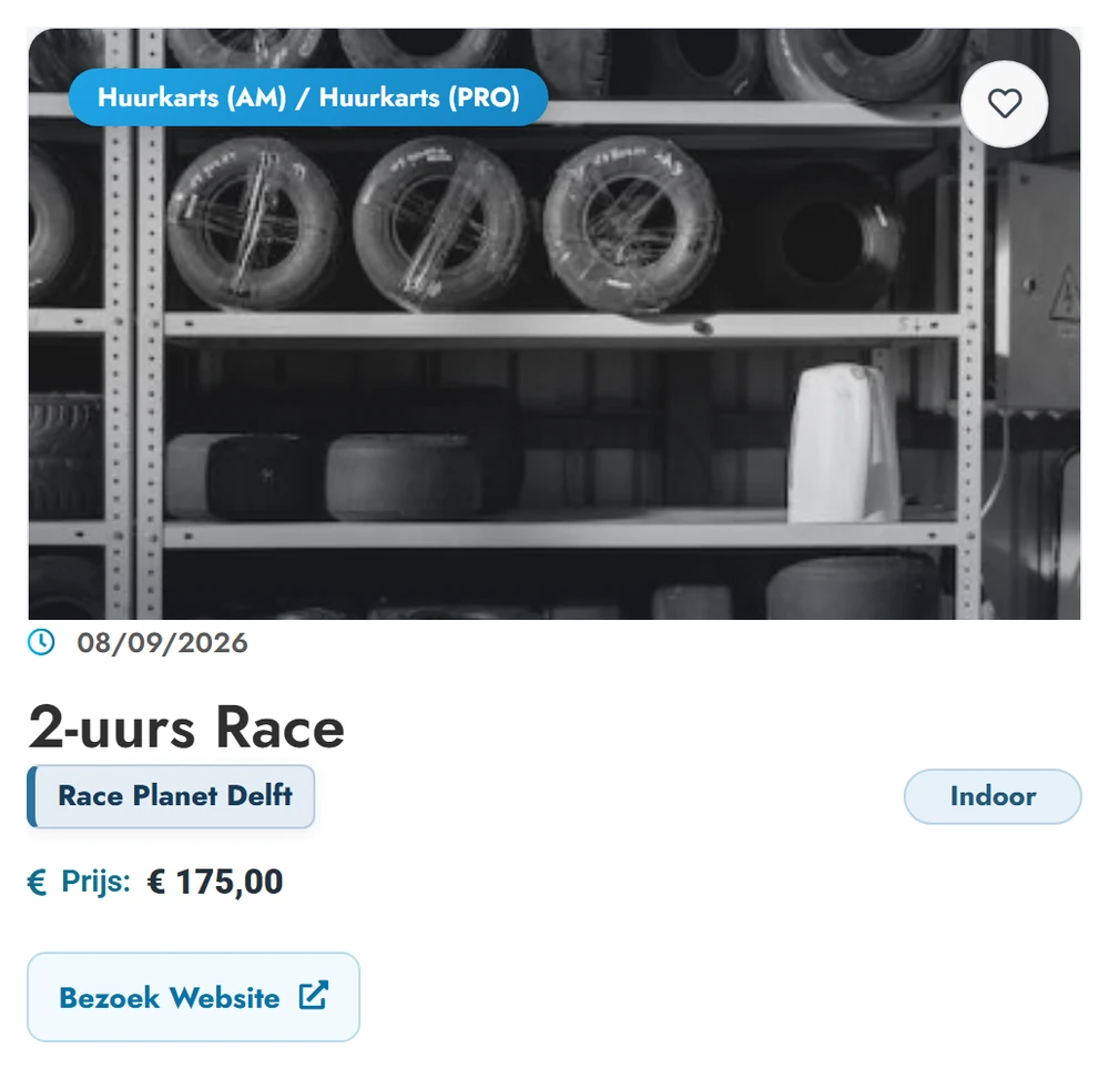 Een racekaart uit het echte evenementenoverzicht van Karting Benelux